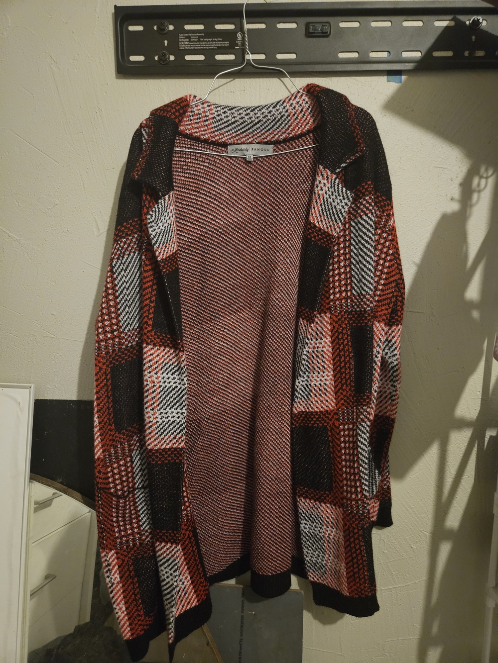 Absolutely Famous Red and Black Plaid Open-Front Cardigan